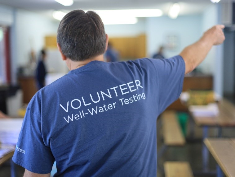 MGWA well-water testing volunteer wearing blue tee shirt