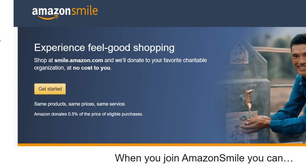 Screenshot of welcome screen to Amazon Smile